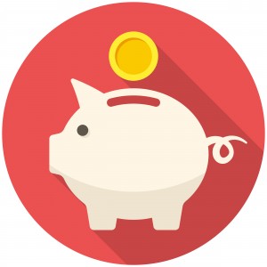 Piggy bank icon (flat design with long shadows)